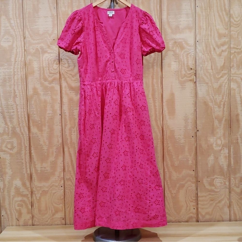 J. Crew Pink Eyelet Short Sleeve Midi ress Size 4